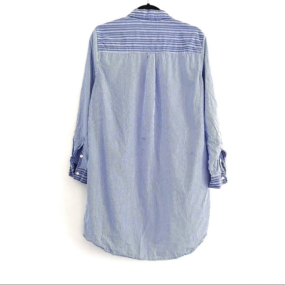 Jak & Rae Shirtdress M Tunic Top Button Down Striped Long Sleeve Blue Pocket - Picture 3 of 7